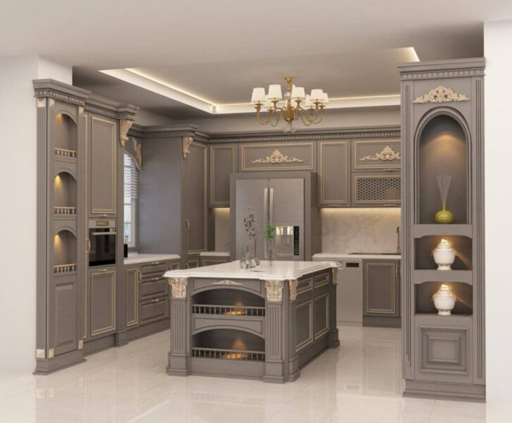 تصویر کابینت نئوکلاسیک طوسی
