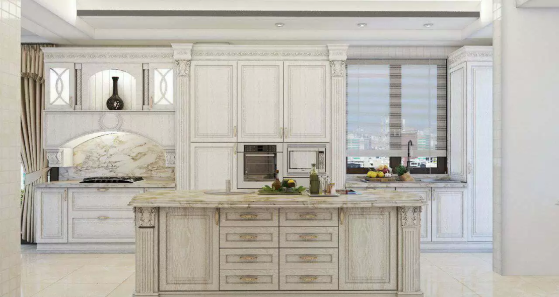 تصویر کابینت روکش چوب سفید
