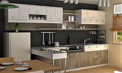 تصویر کابینت آشپزخانه فلزی با درب mdf